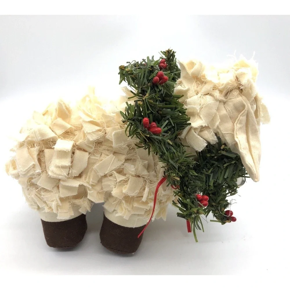 Stuffed Rag Cotton Sheep Lamb Figure Plus Christmas Decor New! + 3 Sheep Friends